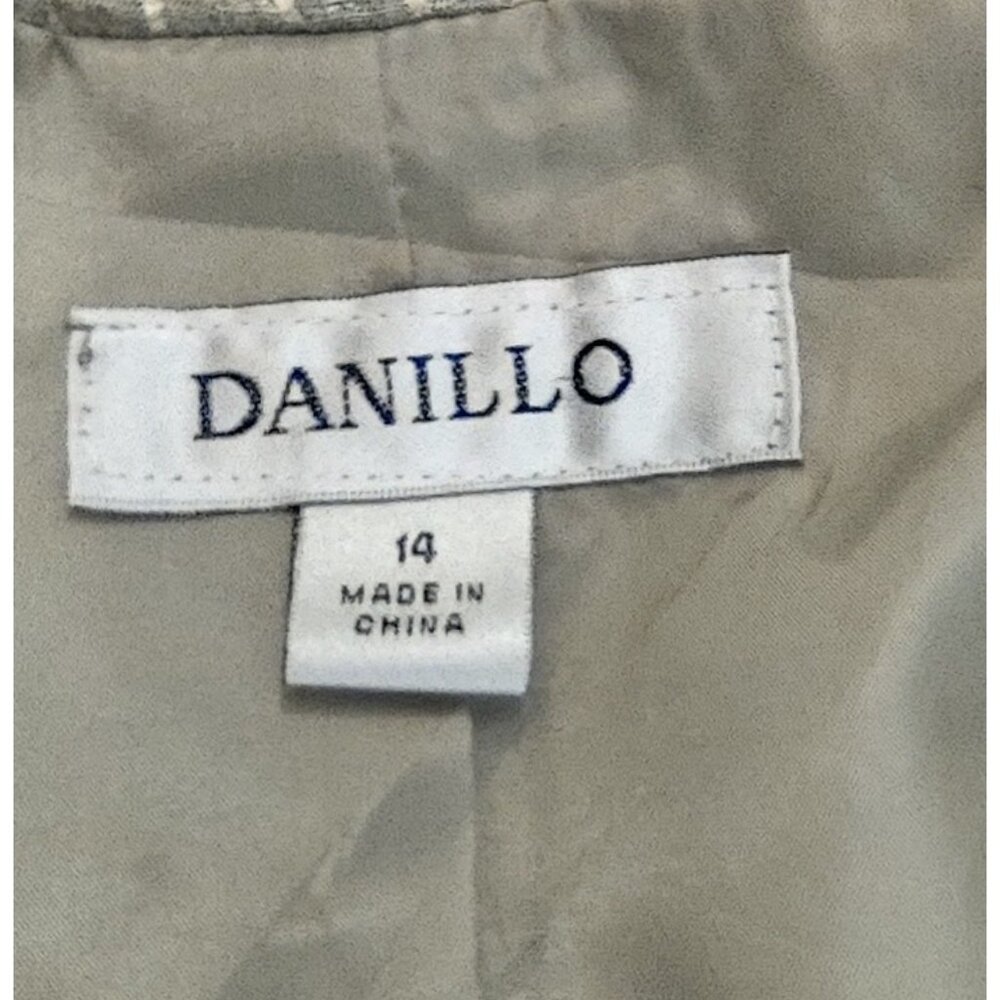 Danillo Women 2 Button Blazer Jacket Sage Green Gold Sz 14 Pleated Elegant Neck - Picture 12 of 16